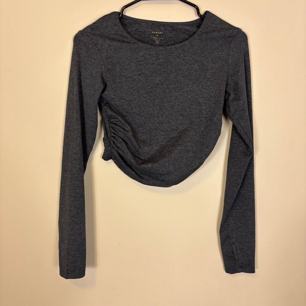 Varley Heathered Grey Ruched Side Cropped Open Back Long Sleeve‎ Medium
